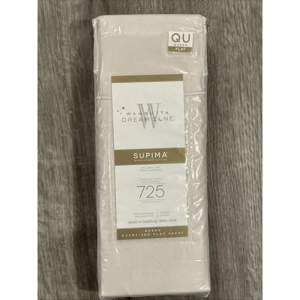 Wamsutta Dream Zone 725 TC Supima Cotton Queen Khaki FLAT Sheet Oversized New